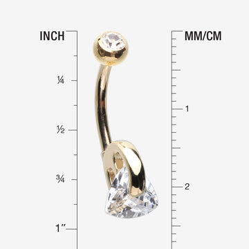 Detail View 1 of 14 Karat Gold Triangle Gem Huggie Prong Belly Button Ring-Clear Gem